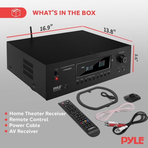 Pyle 1000W Bluetooth Home Theater Receiver - 5.2 Channel Surround Sound Stereo Amplifier System with 4K Ultra HD, 3D Video & Blu-Ray Video Pass-Through Support, HDMI/MP3/USB/AM/FM Radio, Black - Image 7