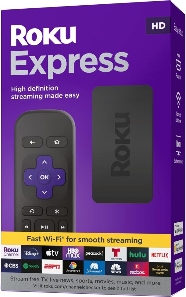 Roku Express | HD Roku Streaming Device with Standard Remote (no TV controls), Free & Live TV - Image 2