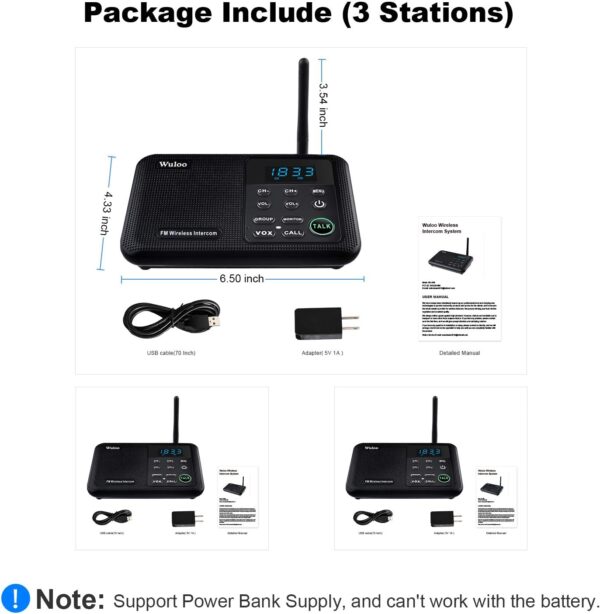 Wuloo Intercoms Wireless for Home 1 Mile Range 22 Channel 100 Digital Code Display Screen, Wireless Intercom System for Home House Business Office, Room to Room Intercom Communication(3Stations Black) - Image 8