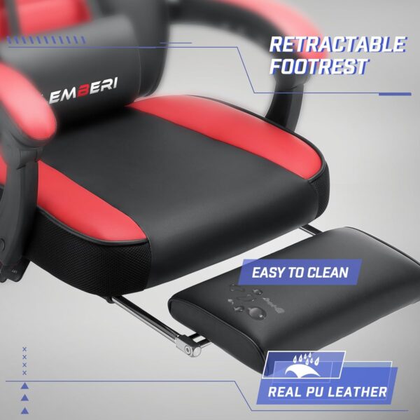 LEMBERI Video Game Chairs with footrest, Big and Tall Gamer Chair for Adults, 400lb Capacity, Racing Style Computer Chair with Headrest and Lumbar Support - Image 7