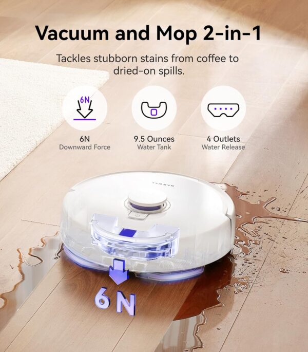 NARWAL Freo X Plus Robot Vacuum and Mop, 7-Week Dust Storage, Zero Tangles, 7800Pa Suction, Mopping, Tri-Laser Obstacle Avoidance, LiDAR Navigation, Multi-Floor Mapping, Works with Alexa, App Control - Image 6