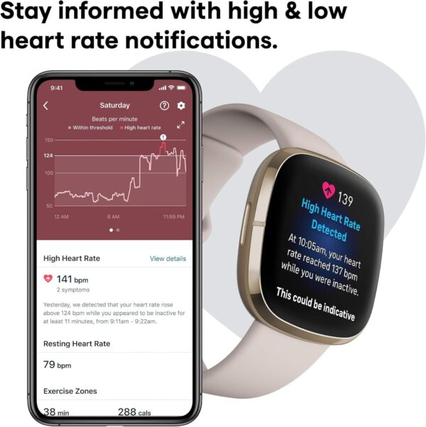 Fitbit Sense Advanced Smartwatch with Tools for Heart Health, Stress Management & Skin Temperature Trends, White/Gold, One Size (S & L Bands Included) - Image 6