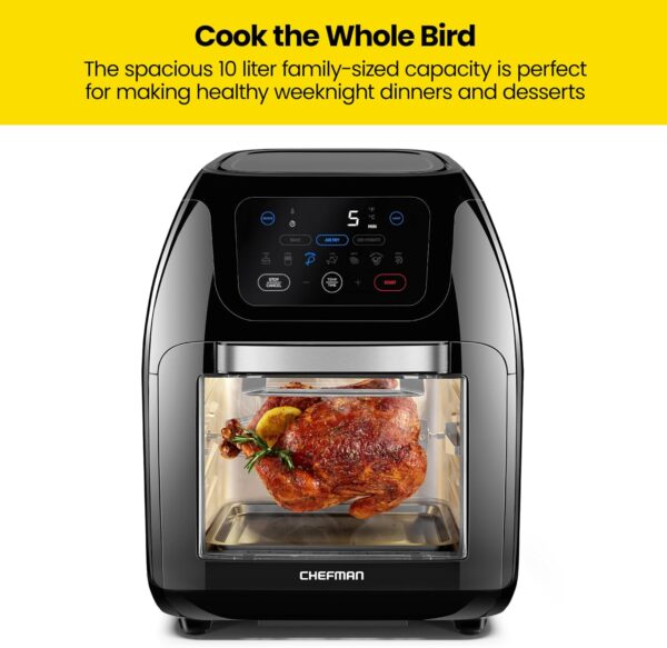 CHEFMAN Multifunctional Digital Air Fryer+ Rotisserie, Dehydrator, Convection Oven, 17 Touch Screen Presets Fry, Roast, Dehydrate, Bake, XL 10L Family Size, Auto Shutoff, Large Easy-View Window, Black - Image 9