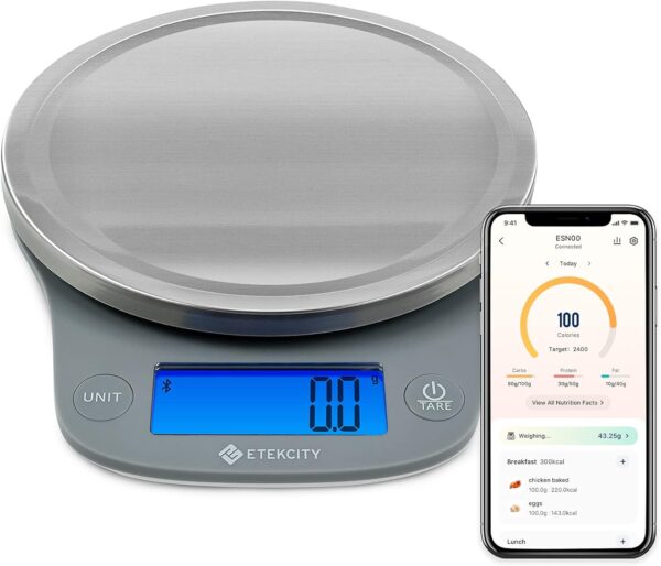 Etekcity Nutrition Smart Food Kitchen Scale, Digital Ounces and Grams for Cooking, Baking, Meal Prep, Dieting, and Weight Loss, 11 Pounds-Bluetooth, 304 Stainless Steel - Image 2