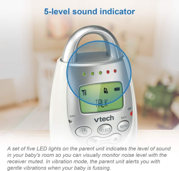 VTech DM221 Audio Baby Monitor with up to 1,000 ft of Range, Vibrating Sound-Alert, Talk Back Intercom & Night Light Loop, White/Silver - Image 3