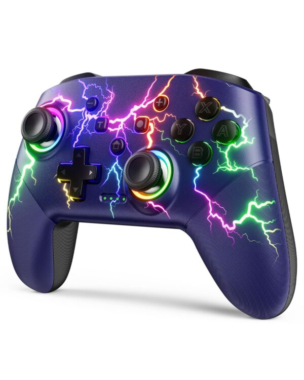 Wireless Switch Controller 1000mAh Compatible with Switch/Lite/OLED/PC/Windows/iOS/Android, RGB Lightning Switch Pro Controller with Programmable/Wake-up/Turbo Vibration, Ergonomic Non-Slip Dark Blue - Image 2