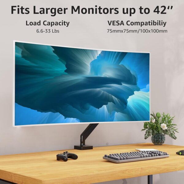 MOUNTUP Monitor Desk Mount Fits 22-42'' Heavy Duty Widescreen, Gas Spring Computer Monitor Stand for desk, Holds 4.4-33 lbs Larger Screen, Ultrawide Monitor Arm with USB, VESA Mount Clamp/Grommet Base - Image 9