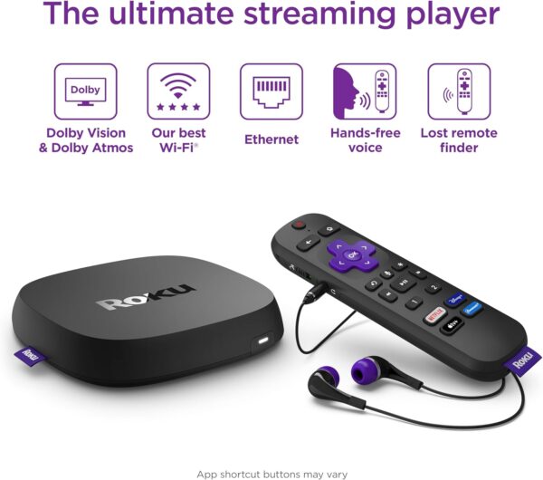 Roku Ultra | The Ultimate Streaming Device 4K/HDR/Dolby Vision/Atmos, Rechargeable Roku Voice Remote Pro, Ethernet Port, Hands-Free Controls, Lost Remote Finder, Free & Live TV - Image 3