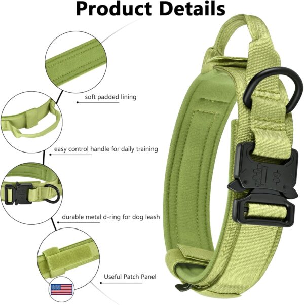 DAGANXI Tactical Dog Collar, Adjustable Military Training Nylon Dog Collar with Control Handle and Heavy Metal Buckle for Medium and Large Dogs, with Patches and Airtags Case (XXL, Spring Grass) - Image 5