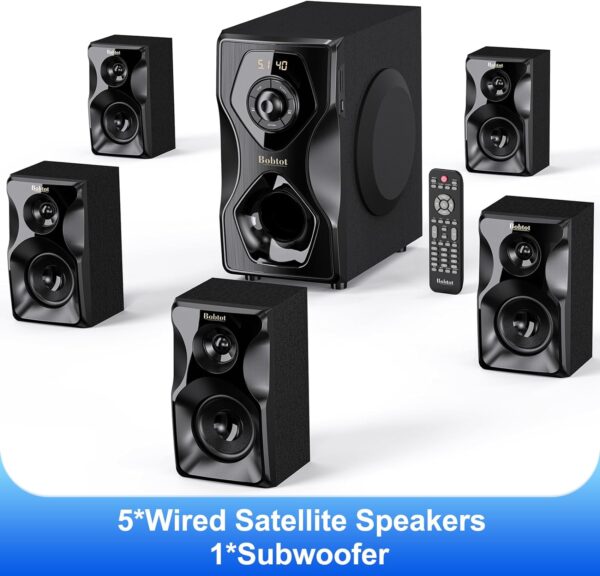 Bobtot Surround Sound Speakers Home Theater Systems - 700 Watts Peak Power 5.1/2.1Wired Stereo Speaker System 5.25" Subwoofer Strong Bass with Bluetooth HDMI ARC Optical Input - Image 10