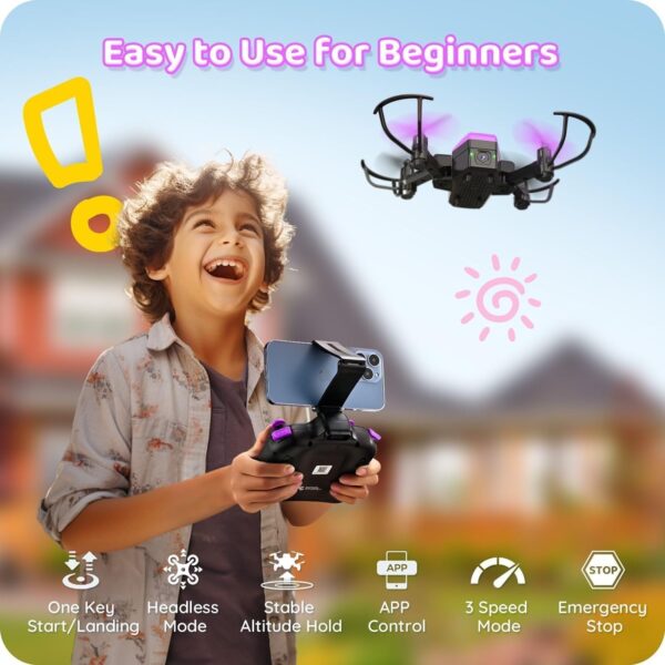 ATTOP Mini Drone with 1080P Camera for Kids, Foldable FPV Drone for Kids 8-12 Pocket RC Quadcopter, Voice Control, 3 Speed Modes, Gravity Control, Altitude Hold, 2 Batteries, Gifts for Kids Beginners - Image 5