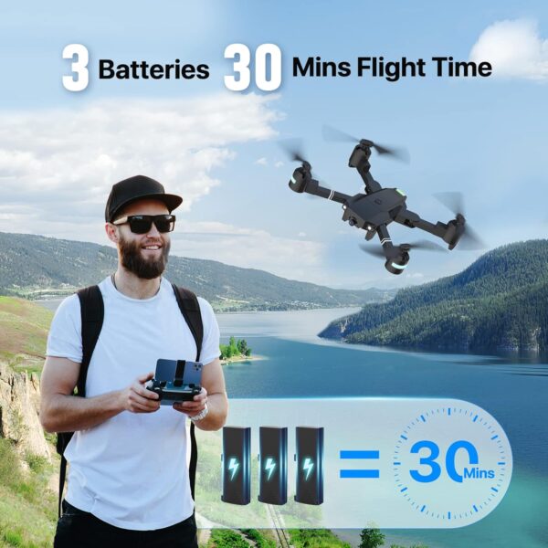 ATTOP Drone with Camera for Adults&Kids, Foldable 1080P FPV 120°FOV Drone w/3 Batteries 30 Mins Flight Time, Drone for kids 8-12 w/Carrying Case, VR Mode, Voice&Gesture Control, 1-key Return, 3D Flip - Image 6