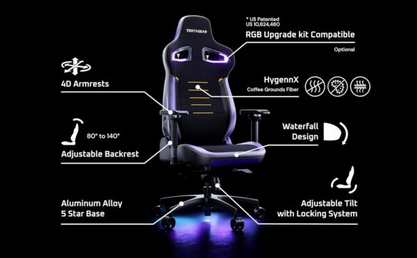 VERTAGEAR PL4800 Ergonomic Big & Tall Gaming Chair Featuring ContourMax Lumbar & VertaAir Seat Systems - RGB LED Kits Upgradeable - Black/White - Image 7