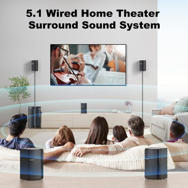 Bobtot Surround Sound Systems Home Theater System - 800 Watts Peak Power 6.5" Subwoofer 5.1/2.1 Wired Stereo Speakers Strong Bass with HDMI ARC Optical AUX Bluetooth Input - Image 3