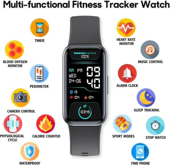 ZURURU Fitness Tracker with Blood Oxygen, 24/7 Heart Rate and Sleep Tracking, IP68 Waterproof Activity Sport Health Tracker Smart Watch with Step Counter Pedometer for Women Men - Image 4