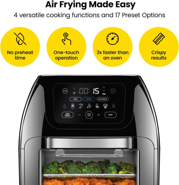 CHEFMAN Multifunctional Digital Air Fryer+ Rotisserie, Dehydrator, Convection Oven, 17 Touch Screen Presets Fry, Roast, Dehydrate, Bake, XL 10L Family Size, Auto Shutoff, Large Easy-View Window, Black - Image 3