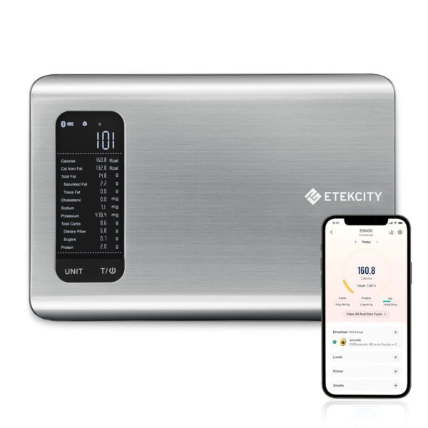 Etekcity Food Kitchen Scale, Digital Grams and Ounces for Weight Loss With Smart Nutrition App, 19 Facts Tracking, Baking, Cooking, Portion Control, Macro, Keto, 11 Pounds-Large, Stainless Steel - Image 2