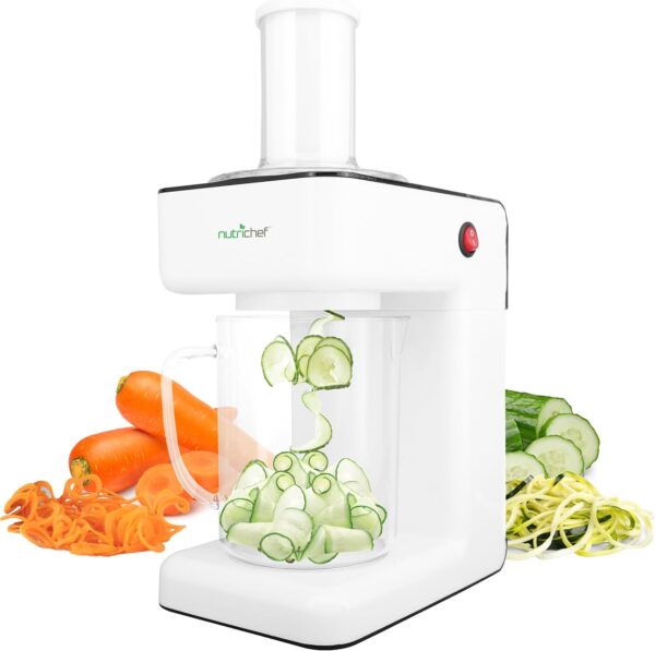 Nutrichef Electric Food Chopper | Zoodle Maker | 3-in-1 Vegetable Processor, Fruit Cutter, Spiral Shredder Machine, Veggie Spaghetti & Noodle maker | Includes Food Plunger & 1.2L Bowl - Image 2