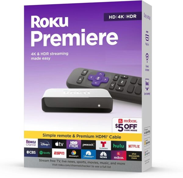 Roku 3920RW-SW Premiere, 4K/HDR Streaming Media Player, Wi-Fi Enabled, with Premium High Speed HDMI Cable and Simple Remote - Image 2