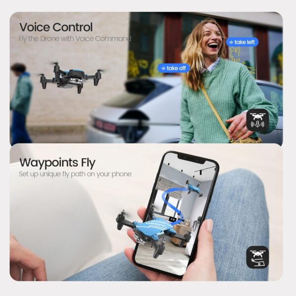 DEERC D20 Mini Drone with Camera for Kids, Remote Control Toys Gifts for Boys Girls with Voice Control, Gestures Selfie, Altitude Hold, Gravity Control, One Key Start, 3D Flips 2 Batteries, Blue - Image 4