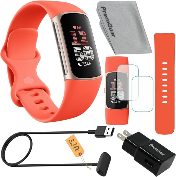 Fitbit Charge 6 Fitness Tracker Watch (Coral) Bundle with 2 Watch Bands, 3.3foot Charge Cable, Wall Adapter, 2 Screen Shields & Cloth - Image 2