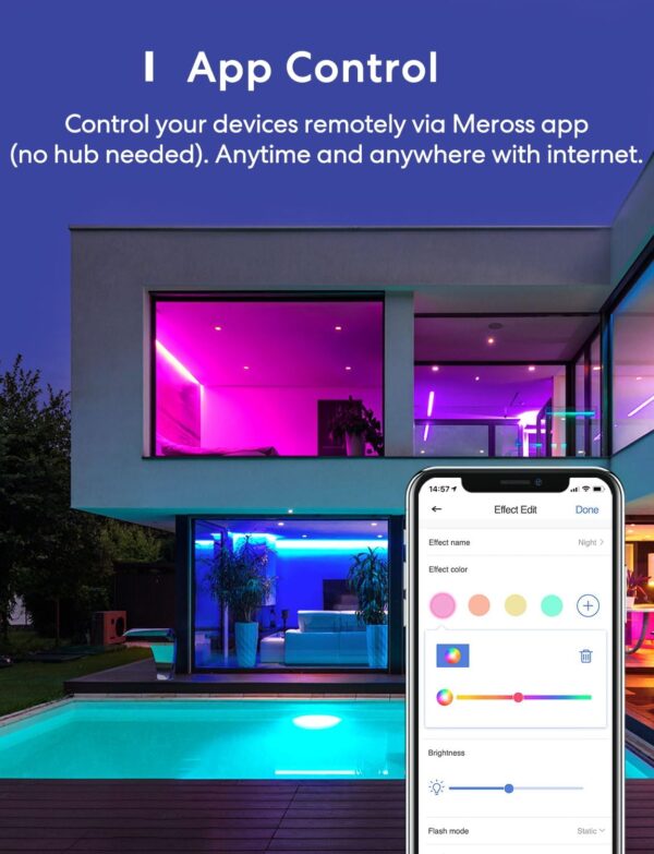 meross Smart LED Strip Lights, 32.8ft WiFi RGB Light Strip, Works with Apple HomeKit, Siri, Alexa&Google and SmartThings, App Control, Color Changing Lights Strip for Room, TV, Mothers Day Gifts - Image 5