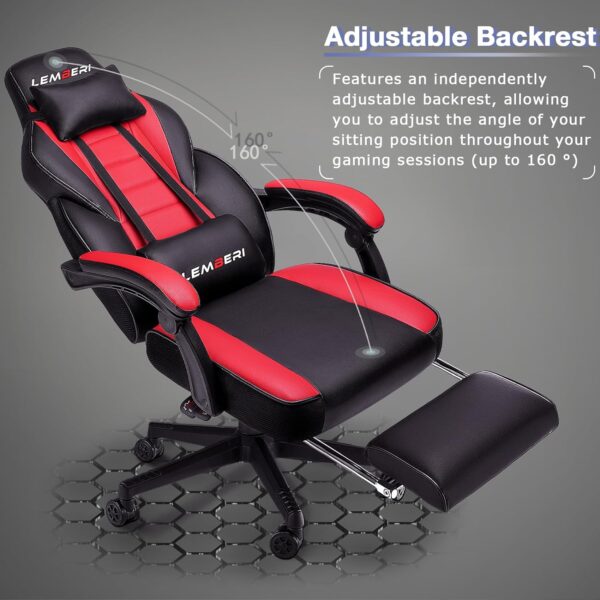 LEMBERI Video Game Chairs with footrest, Big and Tall Gamer Chair for Adults, 400lb Capacity, Racing Style Computer Chair with Headrest and Lumbar Support - Image 4