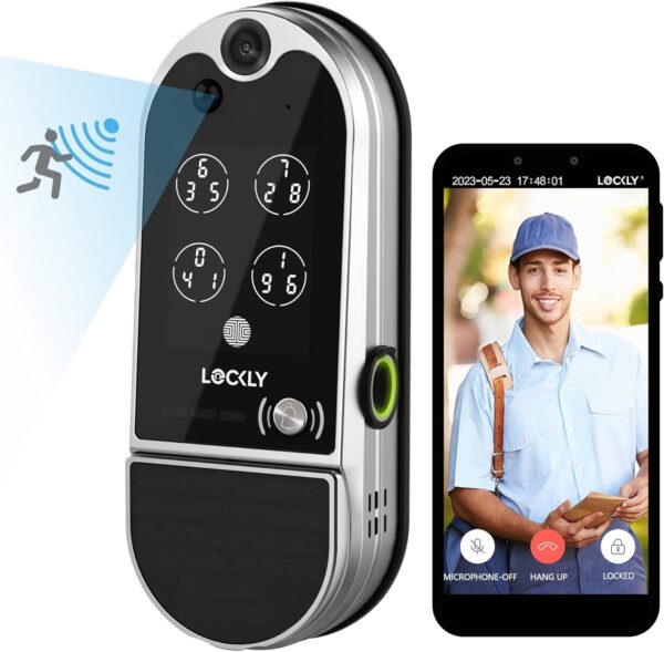 Lockly Vision Elite - WiFi Video Smart Lock with Night Vision Camera, Motion Sensor, Biometric Fingerprint, Voice Control, App Remote Control, Doorbell, Solar Panel, Digital Keypad, Satin Nickel - Image 2