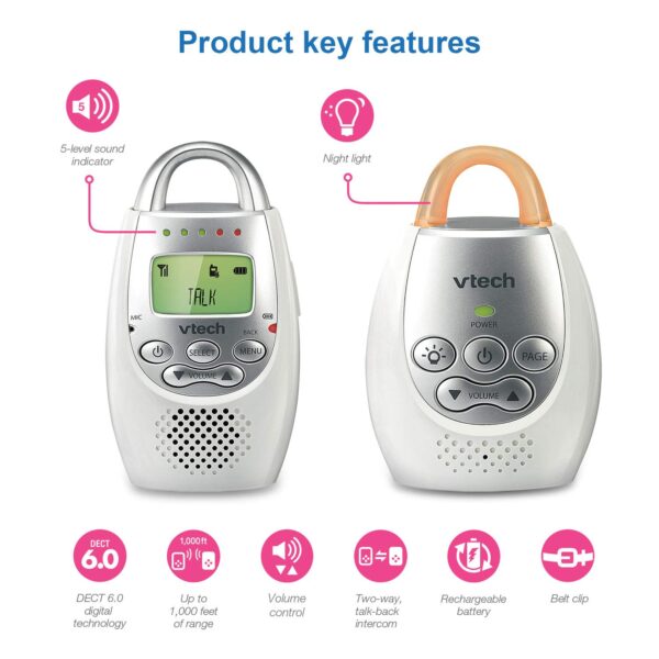 VTech DM221-2 Audio Baby Monitor with up to 1,000 ft of Range, Vibrating Sound-Alert & DM221 Audio Baby Monitor with up to 1,000 ft of Range, Vibrating Sound-Alert, Talk Back Intercom - Image 4