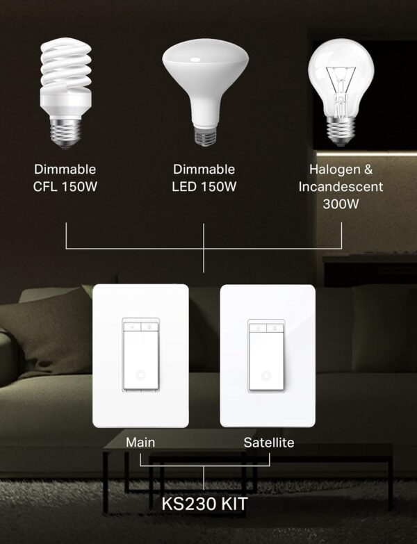 Kasa Smart 3 Way Dimmer Switch KIT, Dimmable Light Switch Compatible with Alexa, Google Assistant and SmartThings, Neutral Wire Needed, 2.4GHz, ETL Certified, No Hub Required, White (KS230 KIT v2) - Image 6