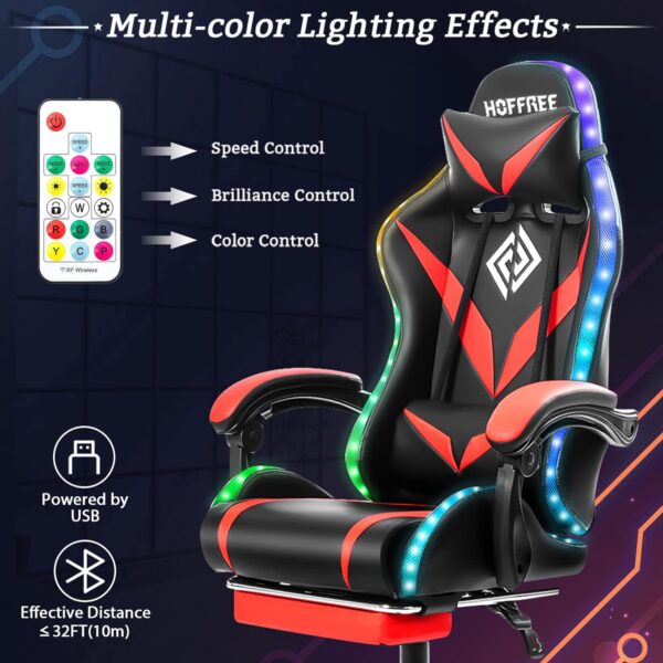 Gaming Chair with Massage and LED RGB Lights Ergonomic Computer Chair with Footrest High Back Video Game Chair with Adjustable Lumbar Support Linkage Armrest Red and Black - Image 4