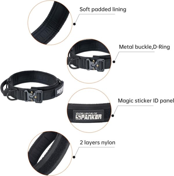 EXCELLENT ELITE SPANKER Tactical Dog Collar Nylon Adjustable K9 Collar Military Dog Collar Heavy Duty Metal Buckle with Handle(Black-L) - Image 4