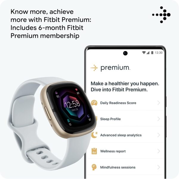 Fitbit Sense 2 Advanced Health and Fitness Smartwatch with Tools to Manage Stress and Sleep, ECG App, SpO2, 24/7 Heart Rate and GPS, Blue Mist/Pale Gold, One Size (S & L Bands Included) - Image 7