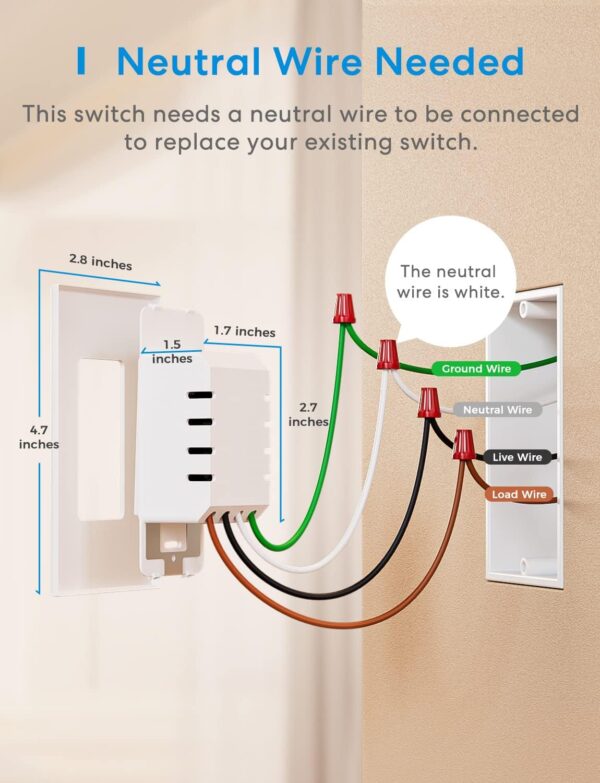 meross Smart Light Switch Supports Apple HomeKit, Siri, Alexa, Google Assistant & SmartThings, 2.4GHz Wi-Fi Light Switch, Neutral Wire Required, Single Pole, Remote Control Schedule, 1 Pack - Image 5