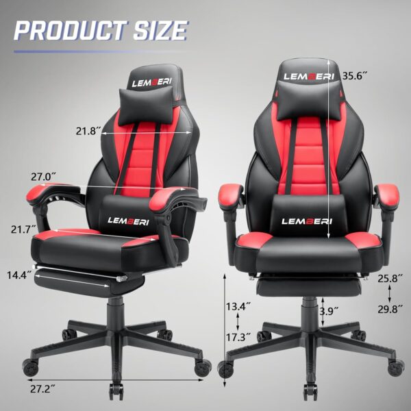 LEMBERI Video Game Chairs with footrest, Big and Tall Gamer Chair for Adults, 400lb Capacity, Racing Style Computer Chair with Headrest and Lumbar Support - Image 3