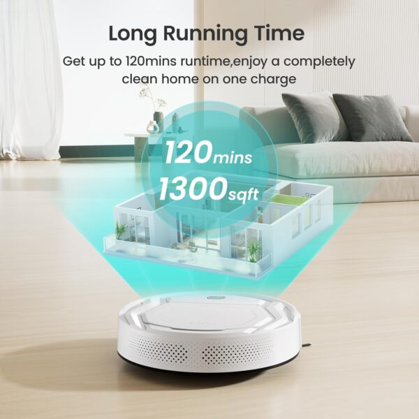 Lefant Robot Vacuum Cleaner, Strong Suction, 120 Mins Runtime, Slim, Low Noise, Automatic Self-Charging, Wi-Fi/App/Alexa Control, Ideal for Pet Hair Hard Floor and Daily Cleaning, M210 - Image 7