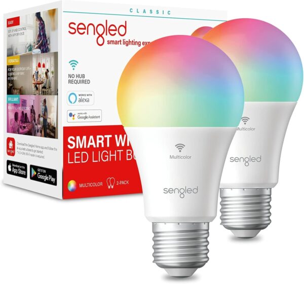 Sengled Smart WiFi Light Bulbs That Work with Alexa & Google Home, No Hub Required, LED Light Bulb A19 Soft White Light (2700K), Multicolor (Pack of 2) - Image 2