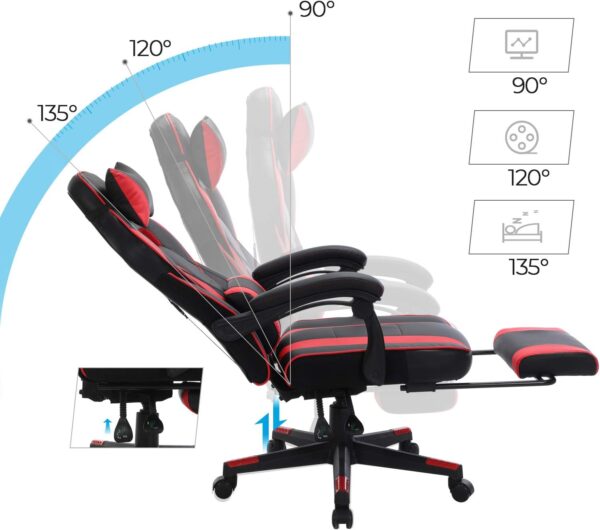 SONGMICS Racing Gaming Chair, Adjustable Ergonomic Office Chair with Footrest, Tilt Mechanism, Lumbar Support, 330 lb Load, Black and Red UOBG073B01 - Image 4