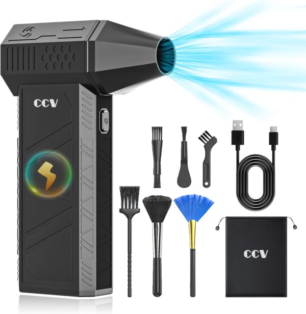 CCV Compressed Air Duster - 150000RPM Electric Air Duster for Cleaning Keyboard&PC 3 Gears Adjustable Rechargeable Cordless Jet Dry Blower Air Blower for Car and Home (BLACK) - Image 2