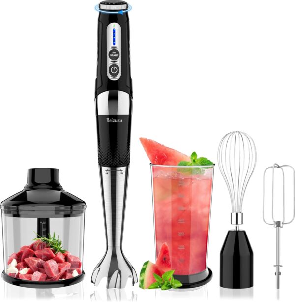 Cordless Hand Blender: 4-in-1 USB Rechargeable Immersion Blender, 21 Variable Speeds & 3-Angle Adjustable with 700ml Chopper, 700ml Beaker, Egg Whisk and Beater for Smoothies, Soup, Baby Food (Black) - Image 2