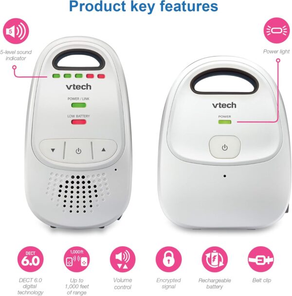 VTech Upgraded Baby Monitor with Rechargeable Battery, Long Range, Crystal-Clear Sound, and Alerts - Image 3