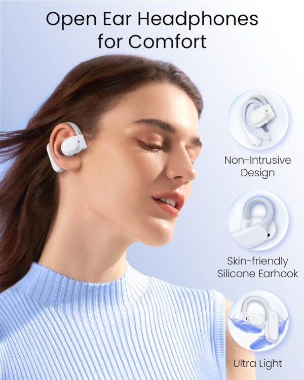 TAGRY Open Ear Headphones Wireless Earbuds 80Hrs Playtime Bluetooth Ear Buds with Earhooks Bluetooth 5.3 Touch Control Air Conduction Sport Headsets IPX7 Waterproof Earphones for Running Workout White - Image 2