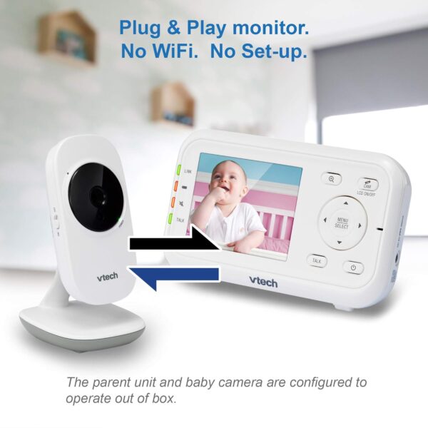 VTech Video Baby Monitor with 1000ft Long Range, Auto Night Vision, 2.8” Screen, 2-Way Audio Talk, Temperature Sensor, Power Saving Mode, Lullabies and Wall-mountable Camera with bracket, White - Image 6