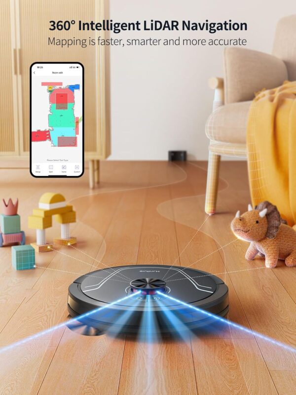 HONITURE Robot Vacuum and Mop Combo,V8 Pro Robot Vacuum Cleaner with 5000Pa Max Suction,Laser Navigator Robotic Vacuums with 180 Mins Run Time,Self-Charging,App Control,Ideal for Pet Hair - Image 3