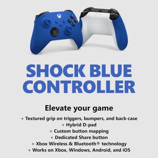 Xbox Wireless Controller Shock Blue - Wireless - Bluetooth - USB - Xbox Series X, Xbox Series S, Xbox One, PC, Android, iOS, Tablet - Shock Blue - Image 3