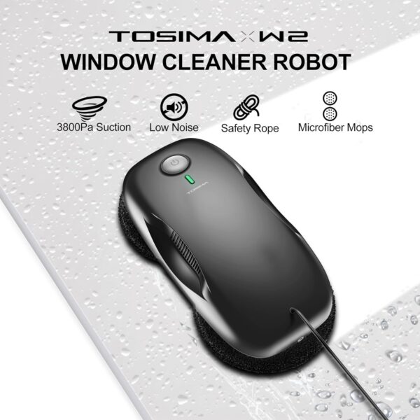 Tosima W2 Window Cleaner Robot, Automatic Cleaning with Intelligent Path Planning, 3800Pa Suction Power, Edge Detection Technology, Remote Control - Image 3