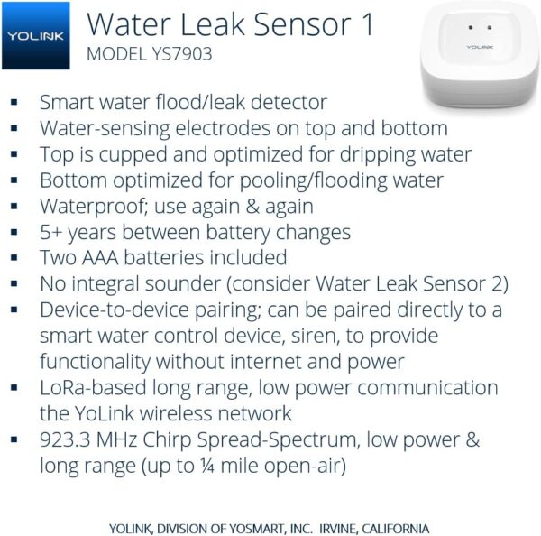 YoLink Water Leak Sensor 3-Pack, LoRa Up to 1/4 Mile Open-Air Range Smart Water Leak & Flood Detector, SMS/Text, Email & Push Notifications, w/Alexa, IFTTT, Home Assistant - YoLink Hub Required - Image 3