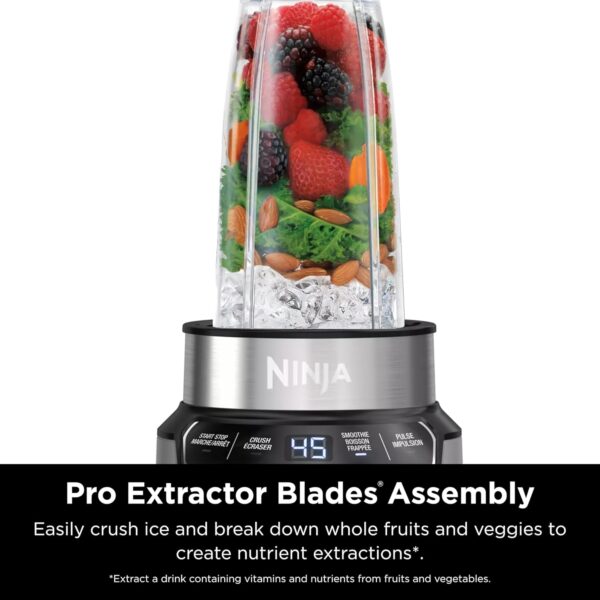 Ninja BN401 Nutri Pro Compact Personal Blender, Auto-iQ Technology, 1000-Peak-Watts, for Frozen Drinks, Smoothies, Sauces & More, with (2) 24-oz. To-Go Cups & Spout Lids, Cloud Silver - Image 5