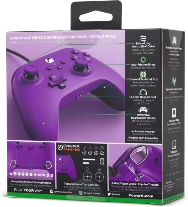 PowerA Advantage Wired Controller for Xbox Series X|S - Royal Purple, Xbox Controller with Detachable 10ft USB-C Cable, Mappable Buttons, Trigger Locks and Rumble Motors, Officially Licensed for Xbox - Image 4