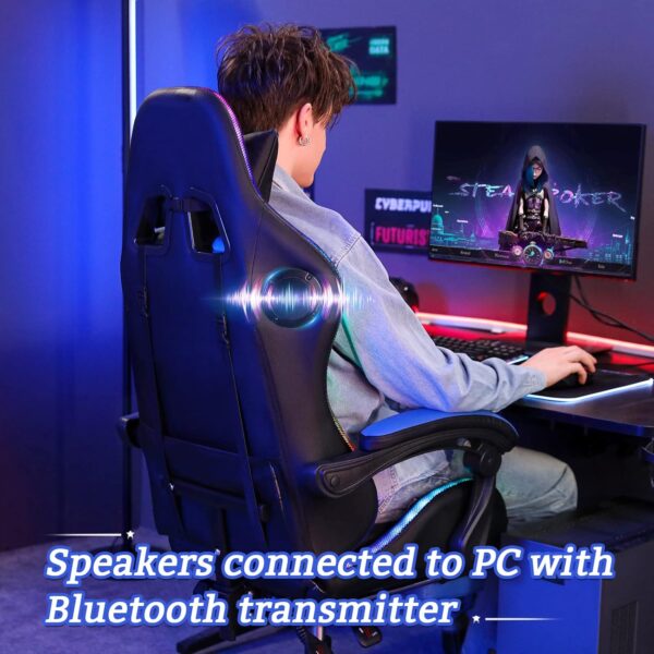 Gaming Chair with Bluetooth Speakers and RGB LED Lights Ergonomic Massage Computer Gaming Chair with Footrest Video Game Chair High Back with Lumbar Support Blue and Black - Image 5